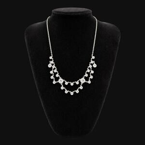 1930s Art Deco Sterling Silver Double Festoon Rhinestone Choker Necklace 14.5"